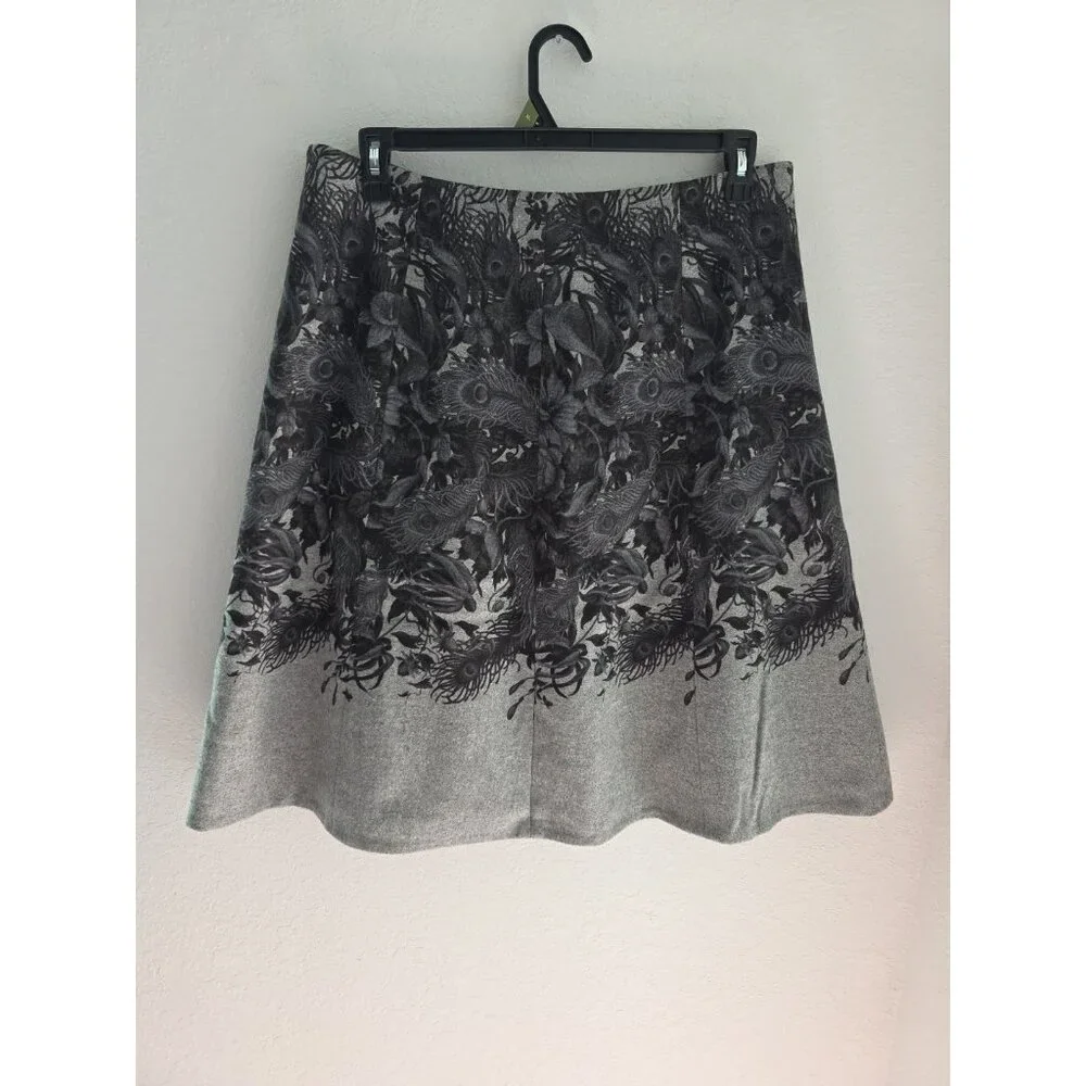 Talbots Wool Blend‎ Skirt Womens 12 Peacock Floral Lined A-Line